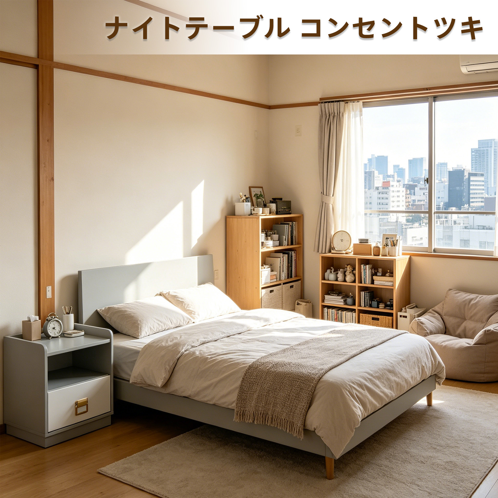 ナイトテーブル ベッドサイドテーブル | 1つの引き出し 棚付き収納 40*43*47 cm サイドテーブル ベッド横 おしゃれ 寝室/リビングルーム 組み立て簡単 無臭